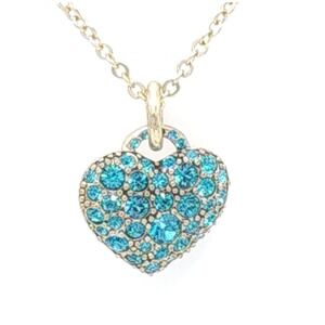 Pilgrim Gold Tone Heart Necklace Blue Swarovski Crystal 17in